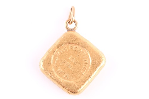 Lot 328 - A yellow metal pendant, of square design,...