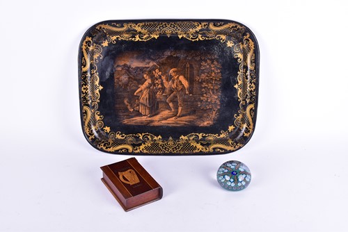 Lot 240 - A 19th century black lacquer tray, decorated...