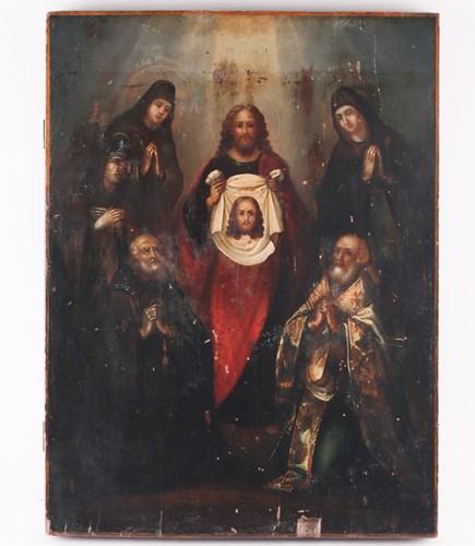Lot 179 - A large 19th century painted icon on wood,...