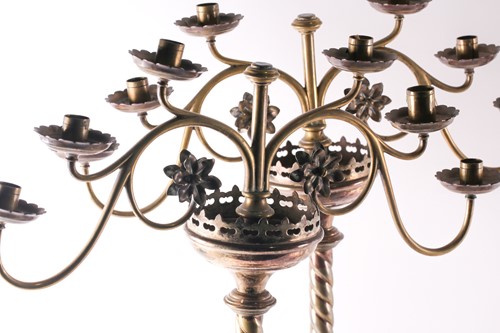 Lot 189 - A pair ecclesiastical brass gothic candelabra...