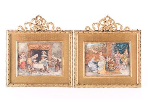 Lot 185 - A pair of miniature paintings on ivorine,...