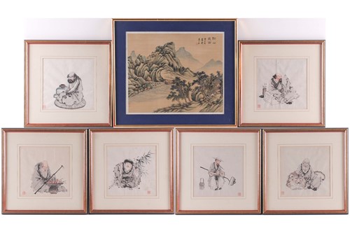 Lot 82 - A set of six Chinese Taoist immortals, early...