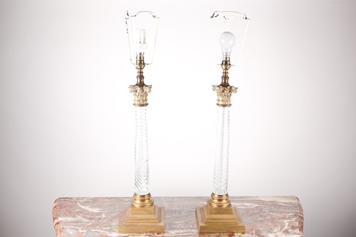 Lot 181 - A pair of 20th-century brass and wrythen clear...