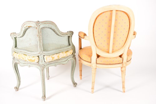 Lot 74 - A French Louis XV style corner armchair with...