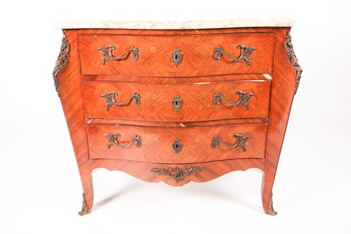 Lot 64 - A French Louis XV Style marble-topped Kingwood...