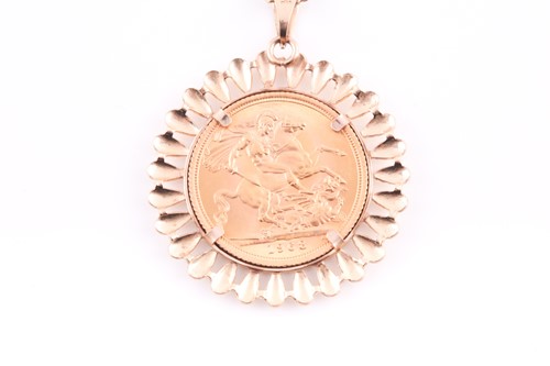 Lot 132 - A 9ct yellow gold mounted full sovereign...