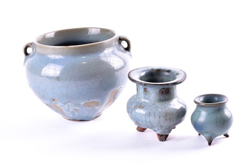 Lot 126 - Two Chinese jun ware censers and a two earred...