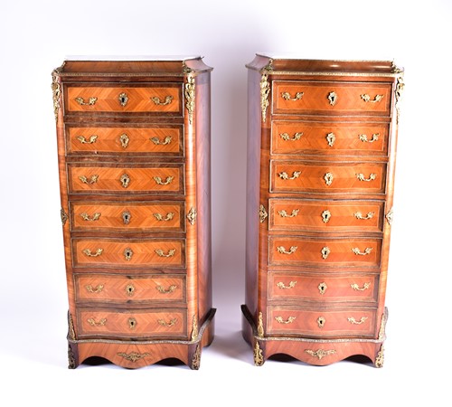 Lot 15 - A pair of Louis XV style Kingwood serpentine...