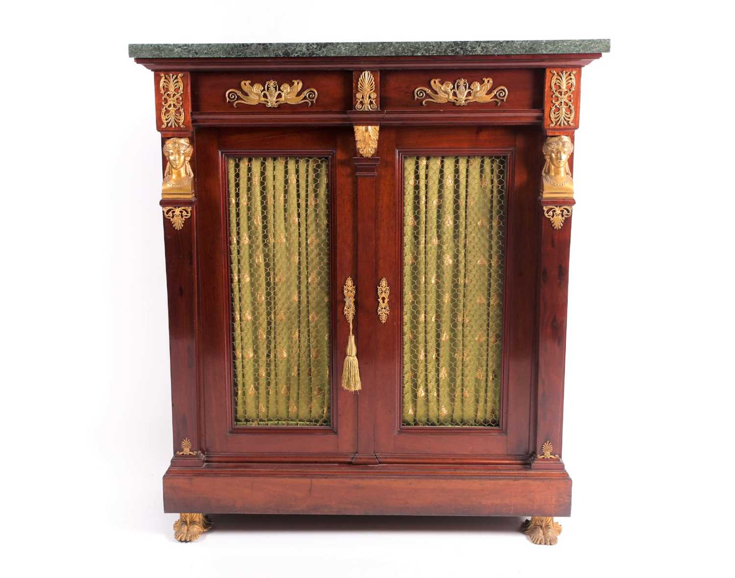 Lot 140 - A French Empire design marble-topped mahogany...