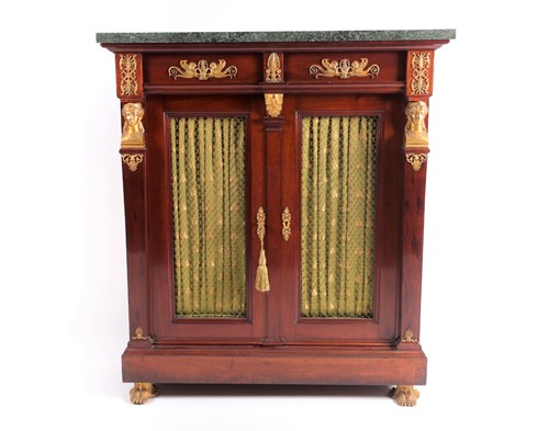 Lot 140 - A French Empire design marble-topped mahogany...