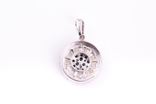 Lot 45 - A 9ct white gold and diamond pendant, the...