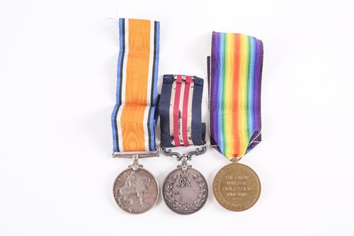 Lot 360 - Great War MM group of 3 awarded to Second...