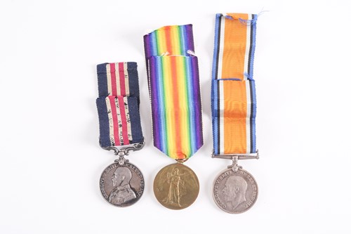 Lot 360 - Great War MM group of 3 awarded to Second...