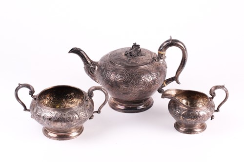 Lot 338 - A George IV three-piece silver teaset, London...