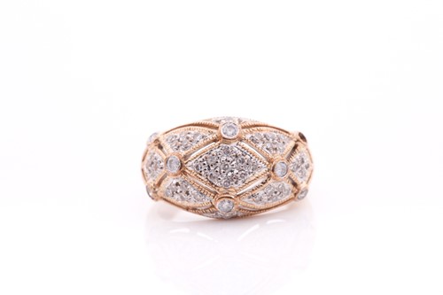 Lot 100 - A 9ct yellow gold and diamond ring, the...