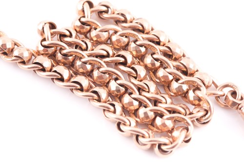 Lot 84 - A 9ct yellow gold watch chain, the fancy links...