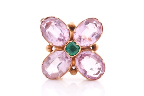 Lot 247 - A 19th century pink topaz floral brooch, set...