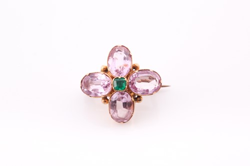 Lot 247 - A 19th century pink topaz floral brooch, set...