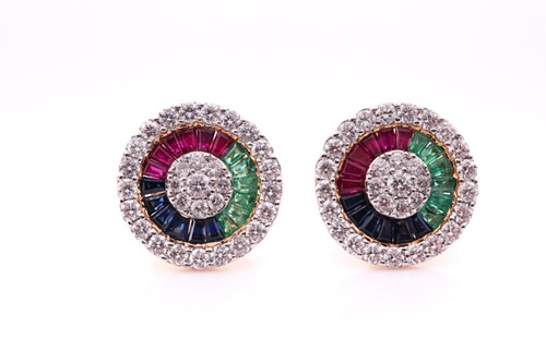 Lot 161 - A pair of diamond, ruby, sapphire, and emerald...