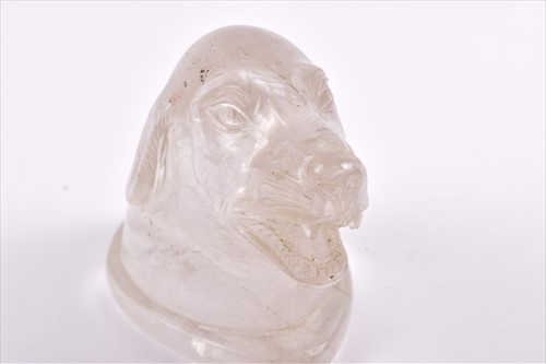 Lot 344 - A 20th century carved rock crystal dog's head...