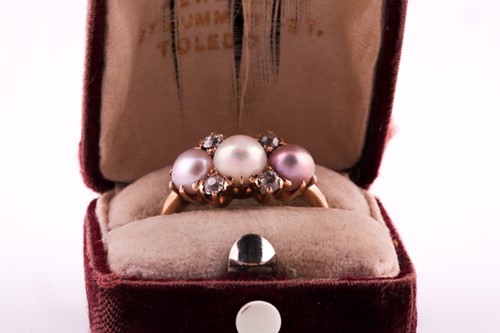 Lot 227 - A yellow metal, diamond, and pearl ring, set...
