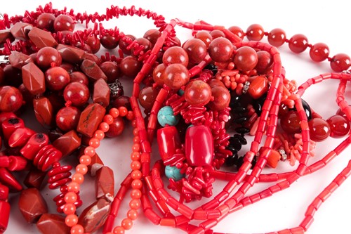 Lot 122 - A large quantity of coral necklaces of beaded...