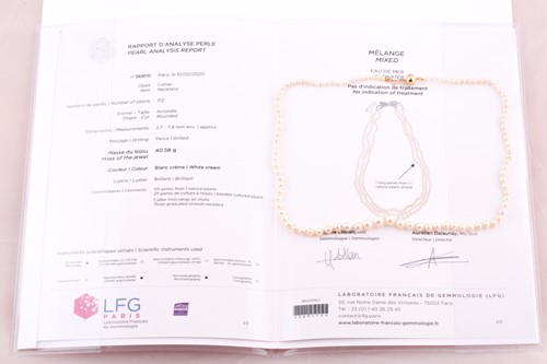 Lot 154 - A single strand of natural saltwater pearls...