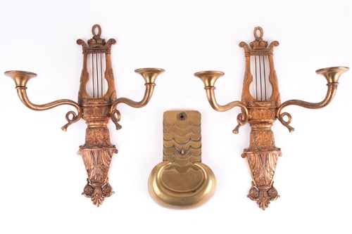 Lot 202 - A pair of gilt bronze wall sconces, in the...