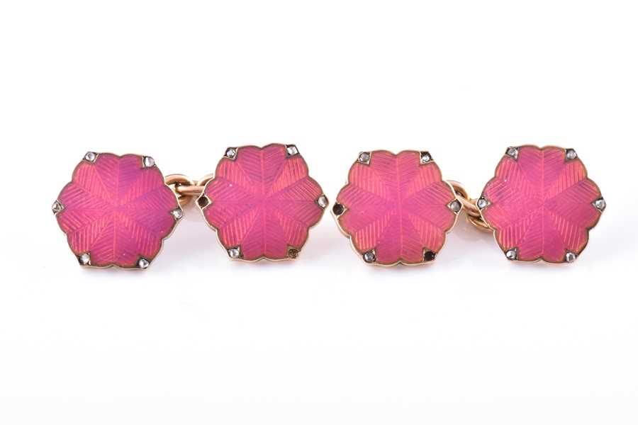 Lot 718 - Carl Faberge: A pair of diamond and pink...