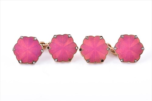 Lot 718 - Carl Faberge: A pair of diamond and pink...