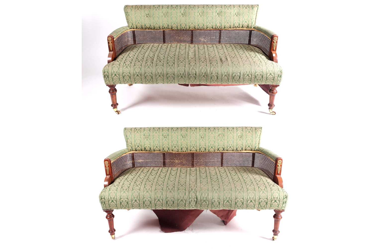 Lot 151 - A pair of French Empire style two-seat stained...