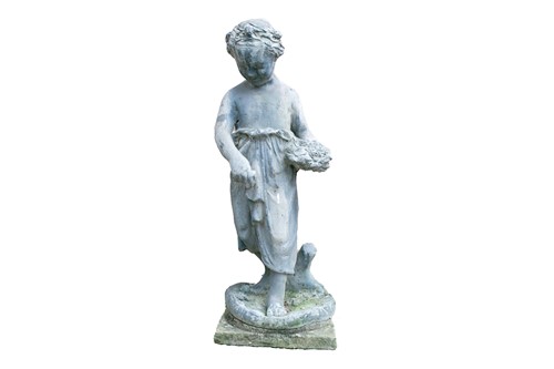 Lot 27 - A composite stone garden statue of a girl,...