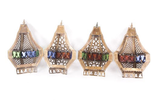 Lot 36 - A Middle Eastern brass and coloured-glass...
