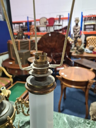 Lot 35 - A large opaline glass table lamp, of shaped...