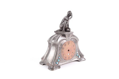 Lot 188 - A pewter Art Nouveau mantel clock, of...