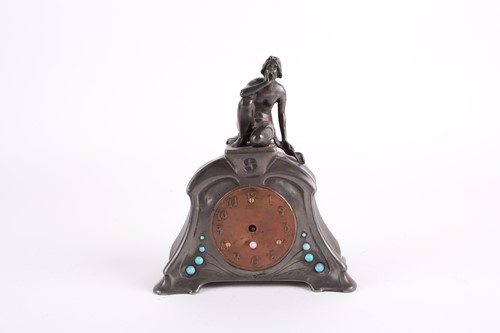 Lot 188 - A pewter Art Nouveau mantel clock, of...