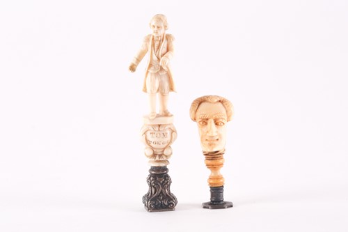Lot 300 - Two 19th century carved ivory desk seals,...