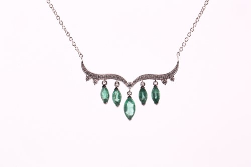 Lot 23 - An emerald and diamond necklace; the...