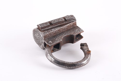 Lot 163 - A Persian heavy steel padlock, Qajar Dynasty....