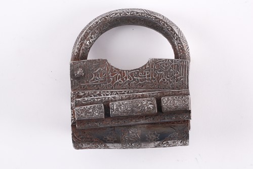 Lot 163 - A Persian heavy steel padlock, Qajar Dynasty....