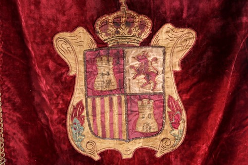 Lot 31 - A probably 19th century red velvet armorial...