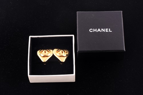 Lot 136 - A pair of Chanel gold coloured heart shaped...