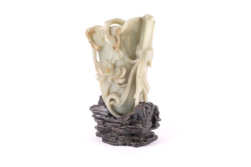 Lot 149 - A large Chinese carved celadon jade Rhyton,...