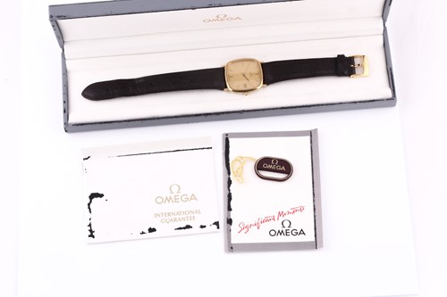 Lot 590 - An Omega gold plated quartz wristwatch, the...