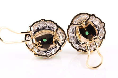 Lot 194 - A pair of 18k yellow gold, jade, and diamond...