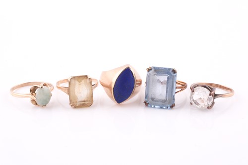 Lot 280 - A yellow metal and lapis ring, set with a...