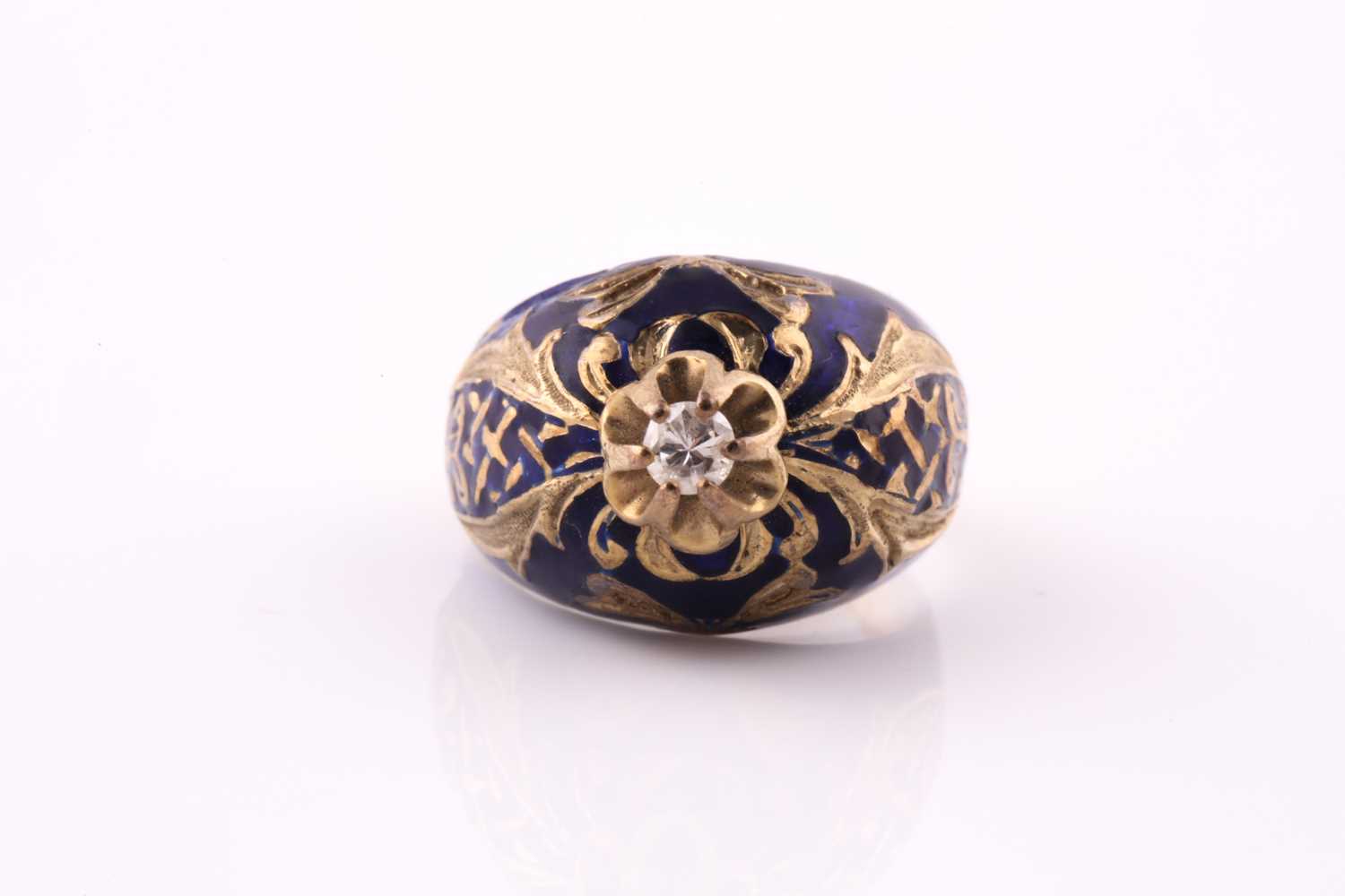 Lot 71 - A French gold, diamond, and enamel ring; the...