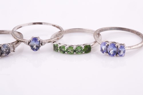Lot 34 - A 9ct white gold and tanzanite ring, set with...