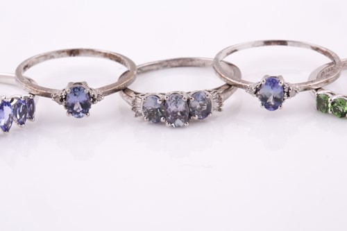 Lot 34 - A 9ct white gold and tanzanite ring, set with...