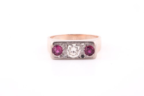 Lot 362 - A 9ct yellow gold, diamond and ruby ring,...